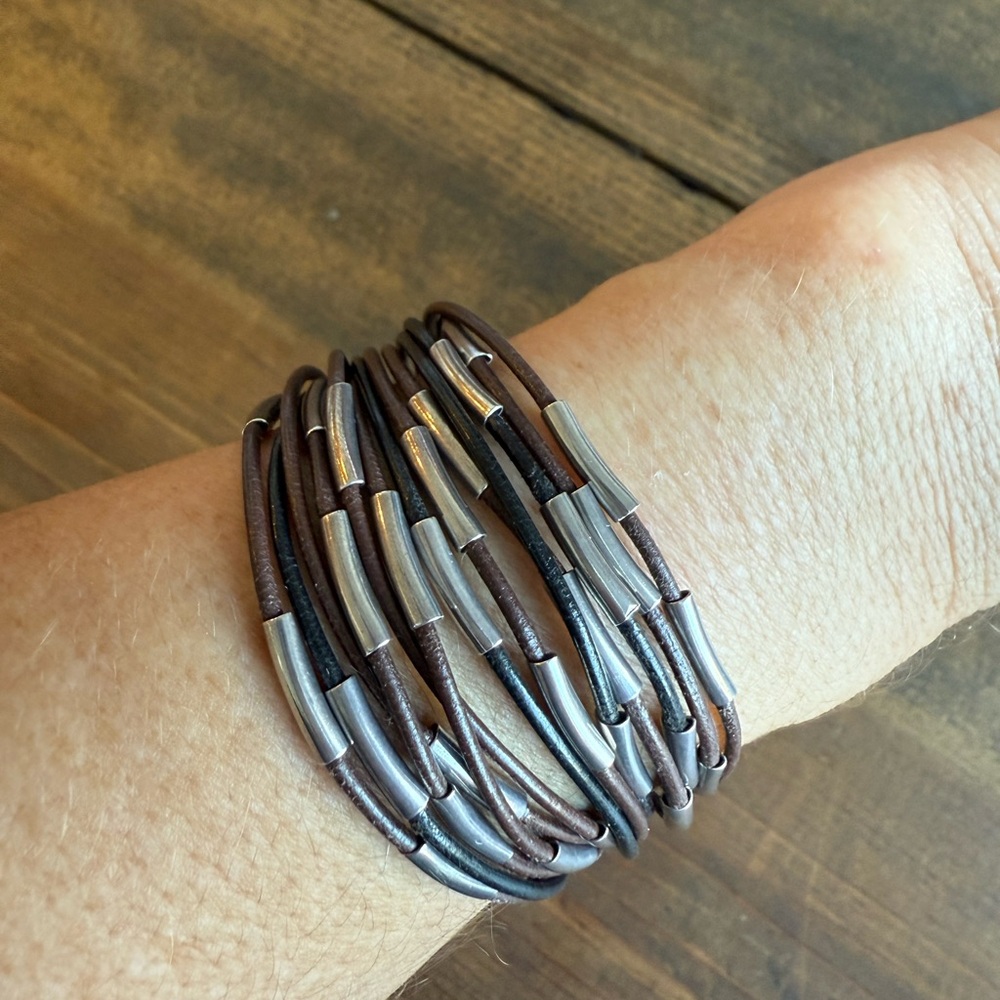 Silpada Unisex Black & Brown Leather & Stirling Silver Multi-Strand Bracelet